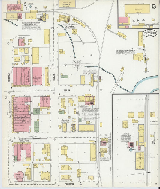 Sanborn Fire Insurance Map from Dyersburg, Dyer County, Tennessee (1900), Sheet #0005 - Historic Sanborn Fire Insurance Map Print, vintage old map wall art, antique decor, genealogy gift, Tennessee Tennessee map