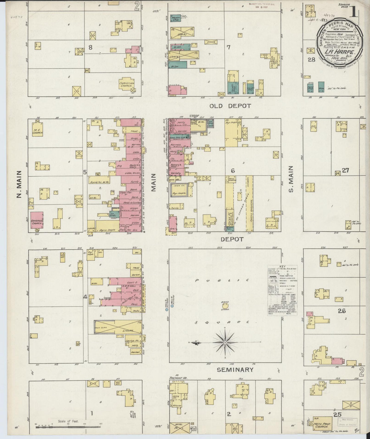 Sanborn Fire Insurance Map from La Harpe, Hancock County, Illinois (1893), Sheet #0001 - Historic Sanborn Fire Insurance Map Print, vintage old map wall art, antique decor, genealogy gift, Illinois Illinois map
