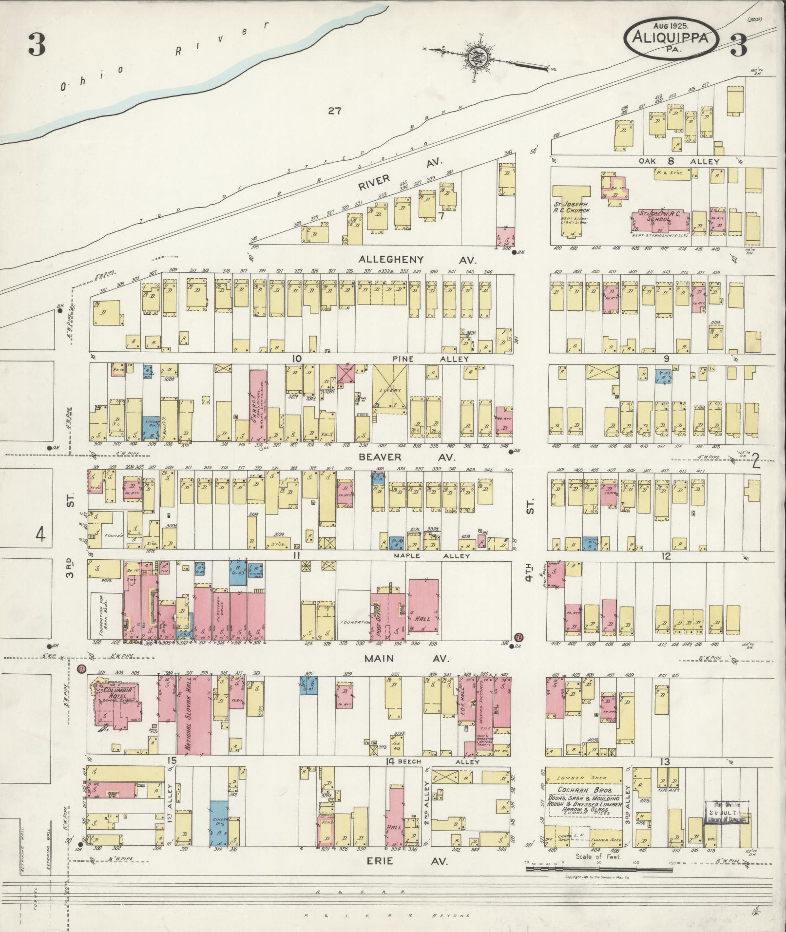 Sanborn Fire Insurance Map from Aliquippa, Beaver County, Pennsylvania (1925), Sheet #0003 - Historic Sanborn Fire Insurance Map Print, vintage old map wall art, antique decor, genealogy gift, Pennsylvania Pennsylvania map
