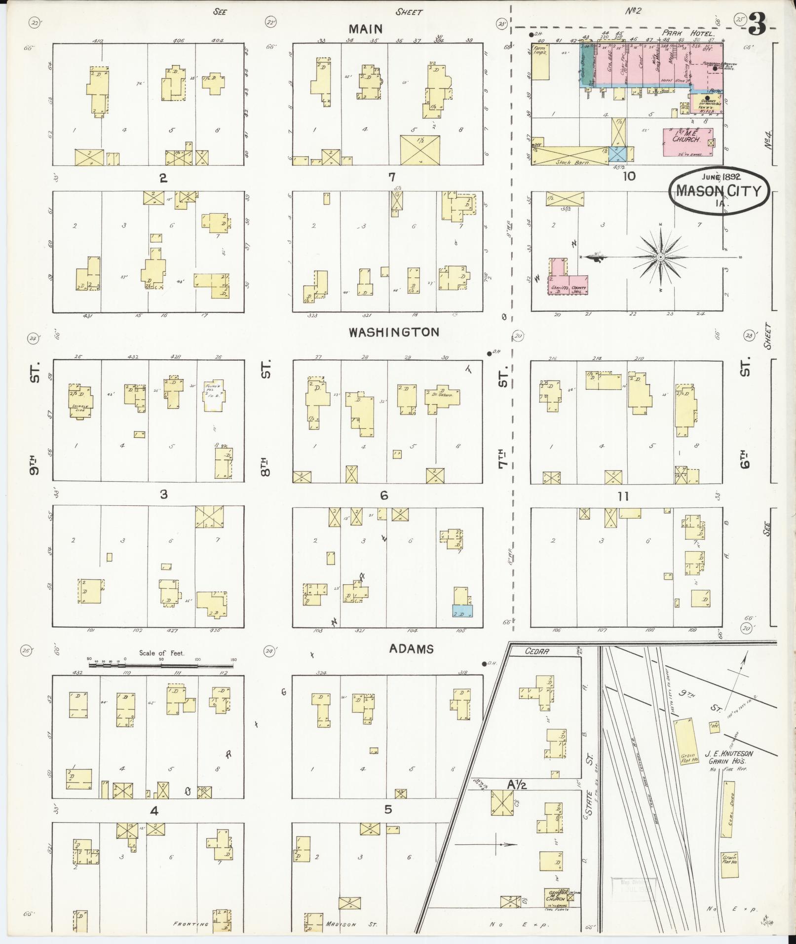 Sanborn Fire Insurance Map from Mason City, Cerro Gordo County, Iowa (1892), Sheet #0003 - Historic Sanborn Fire Insurance Map Print