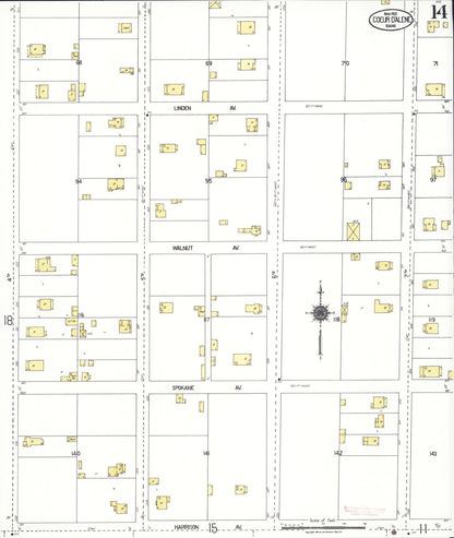 Sanborn Fire Insurance Map from Coeur D'alene, Kootenai County, Idaho (1921), Sheet #0014 - Complete Map Set gallery image, historic Sanborn map, vintage wall art, Idaho Idaho