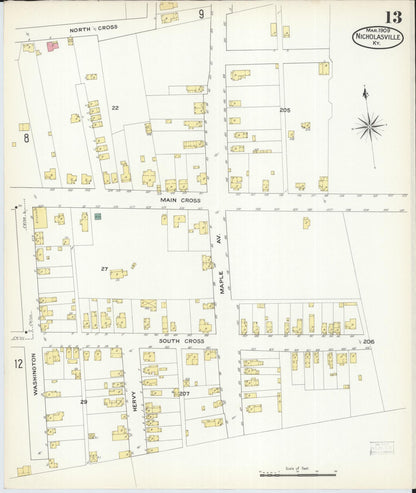 Sanborn Fire Insurance Map from Nicholasville, Jessamine County, Kentucky (1909), Sheet #0013 - Complete Map Set gallery image, historic Sanborn map, vintage wall art, Kentucky Kentucky