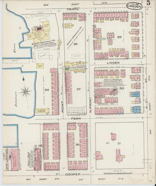 Sanborn Fire Insurance Map from Camden, Camden County, New Jersey (1885), Sheet #0005 - Historic Sanborn Fire Insurance Map Print, vintage old map wall art, antique decor, genealogy gift, New Jersey New Jersey map