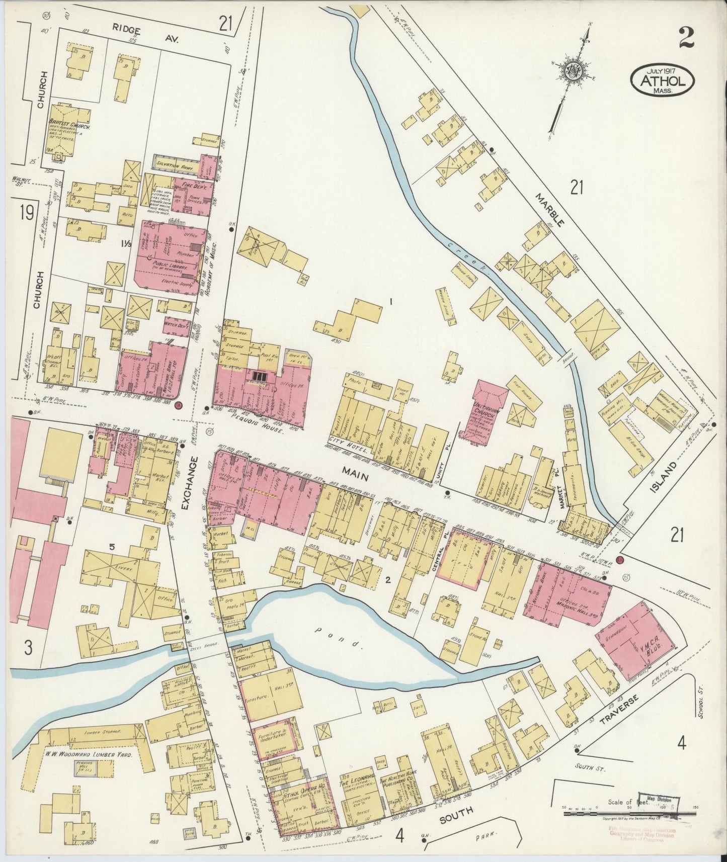 Sanborn Fire Insurance Map from Athol, Worcester County, Massachusetts (1917), Sheet #0002 - Historic Sanborn Fire Insurance Map Print, vintage old map wall art, antique decor, genealogy gift, Massachusetts Massachusetts map