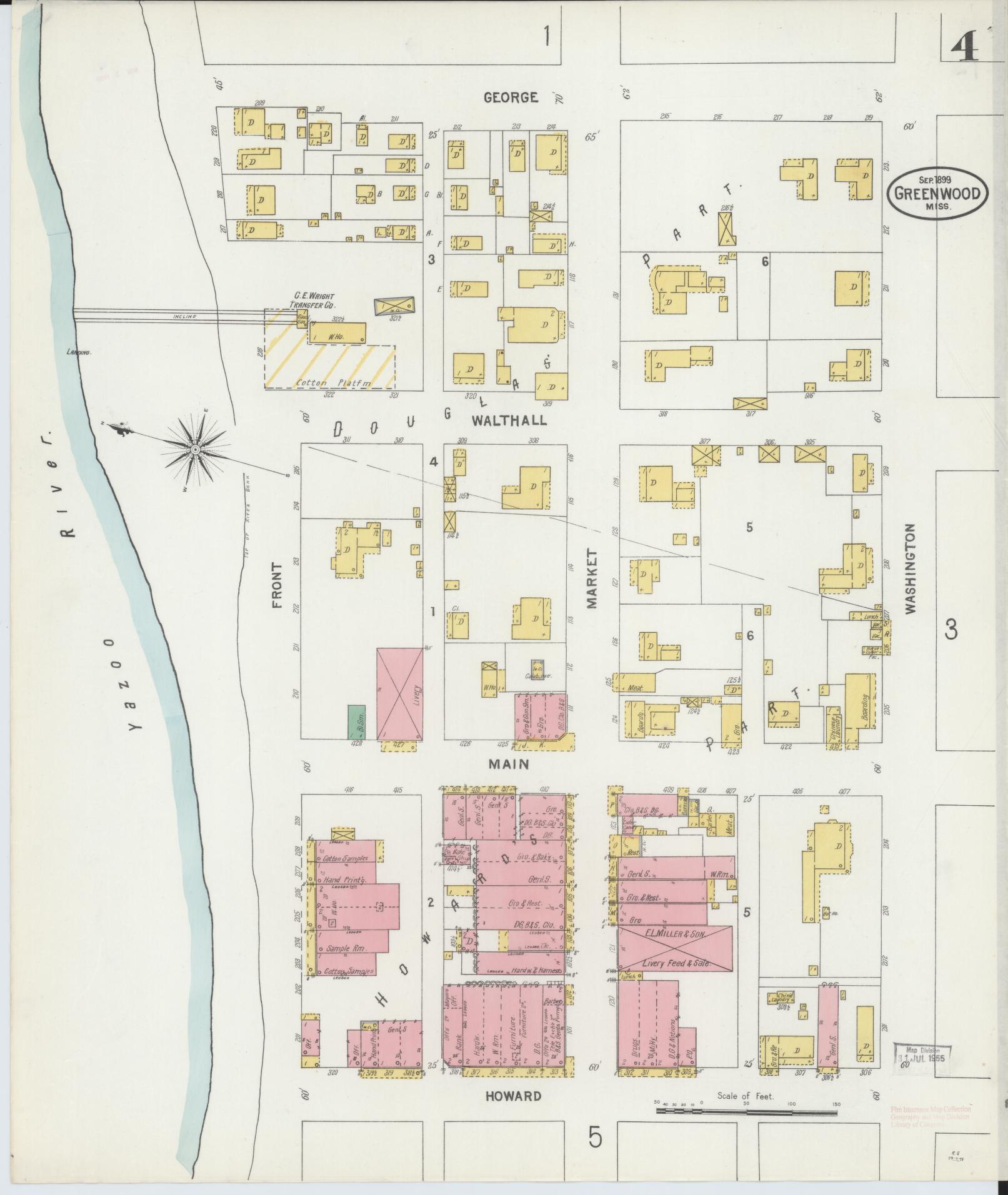 Sanborn Fire Insurance Map from Greenwood, Leflore County, Mississippi (1899), Sheet #0004 - Complete Map Set gallery image, historic Sanborn map, vintage wall art, Mississippi Mississippi