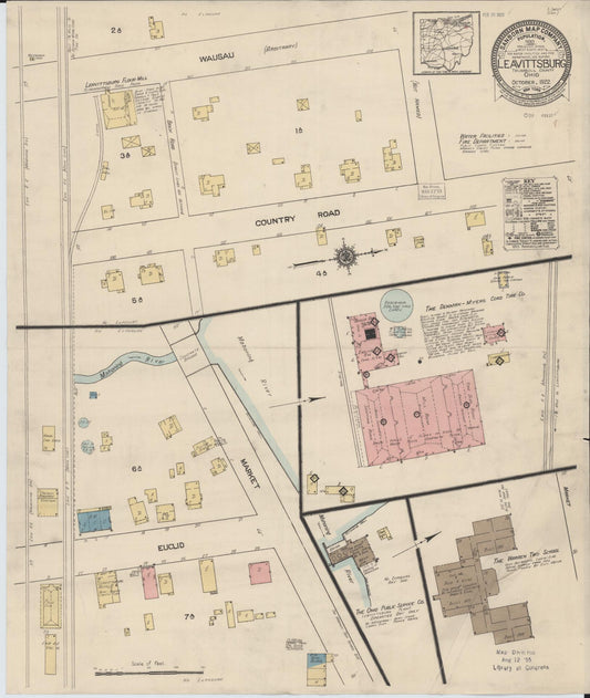 Sanborn Fire Insurance Map from Leavittsburg, Trumbull County, Ohio (1922), Sheet #0001 - Historic Sanborn Fire Insurance Map Print, vintage old map wall art, antique decor, genealogy gift, Ohio Ohio map