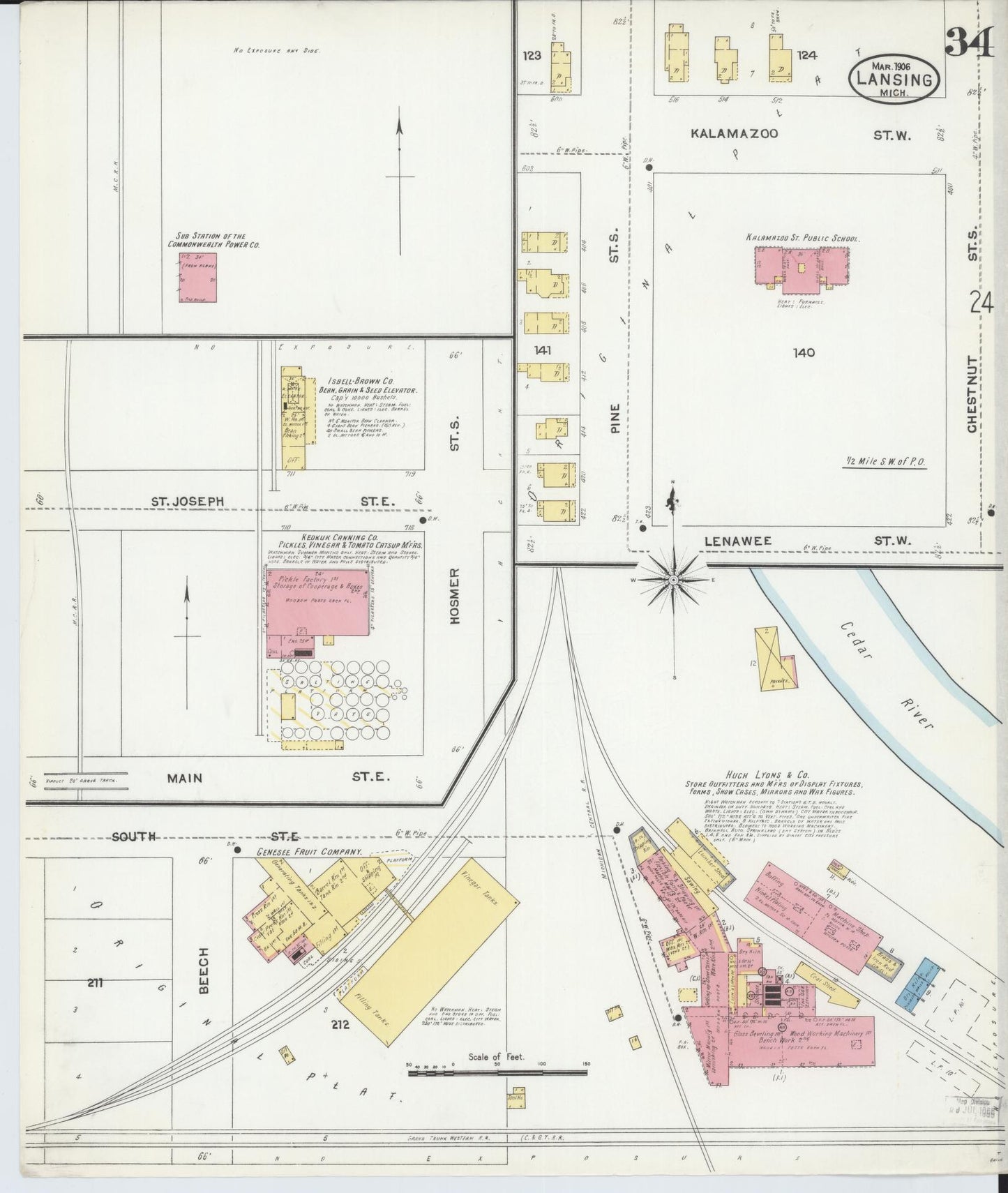 Sanborn Fire Insurance Map from Lansing, Ingham County, Michigan (1906), Sheet #0034 - Complete Map Set gallery image, historic Sanborn map, vintage wall art, Michigan Michigan