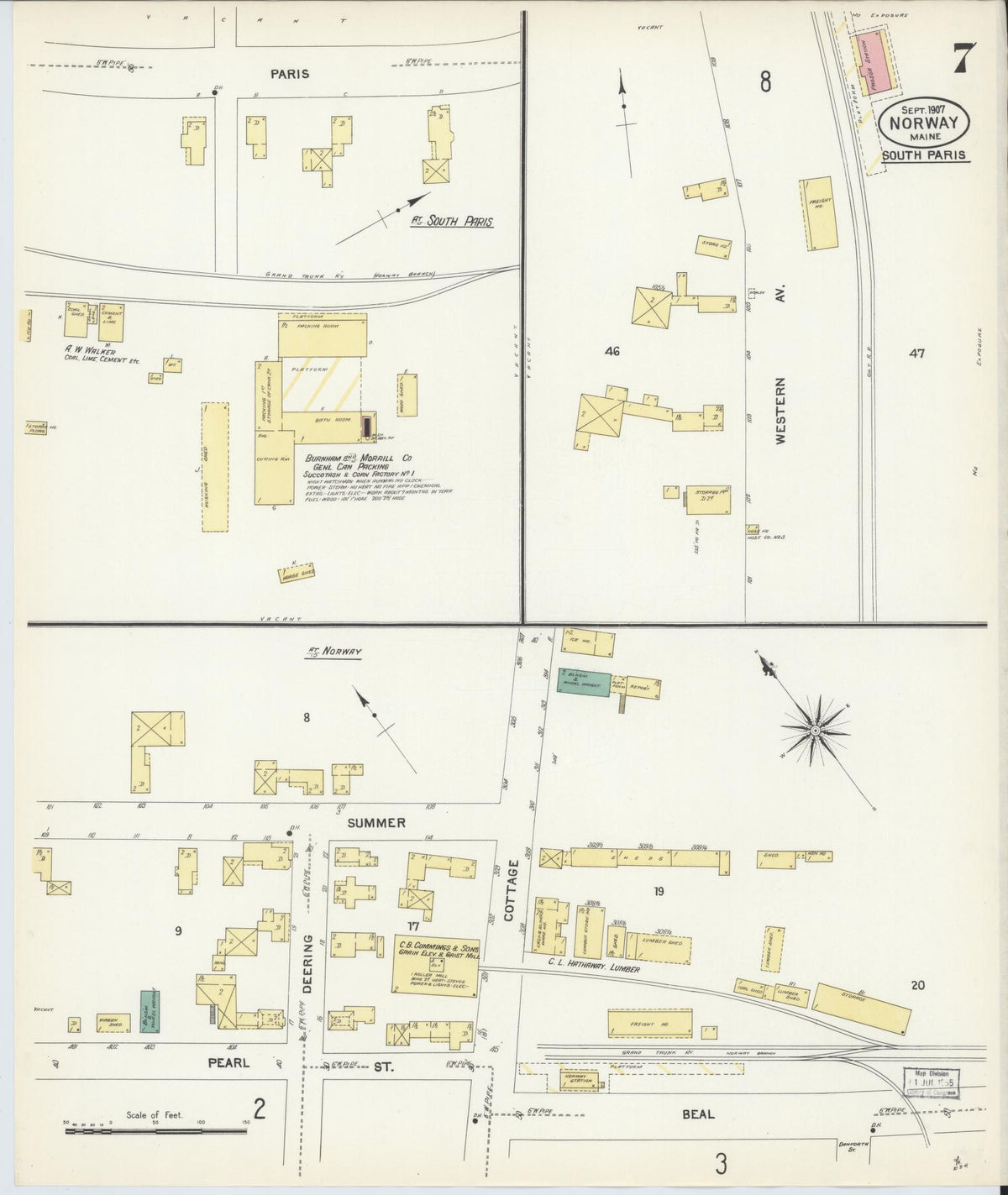 Sanborn Fire Insurance Map from Norway, Oxford County, Maine (1907), Sheet #0007 - Historic Sanborn Fire Insurance Map Print, vintage old map wall art, antique decor, genealogy gift, Maine Maine map
