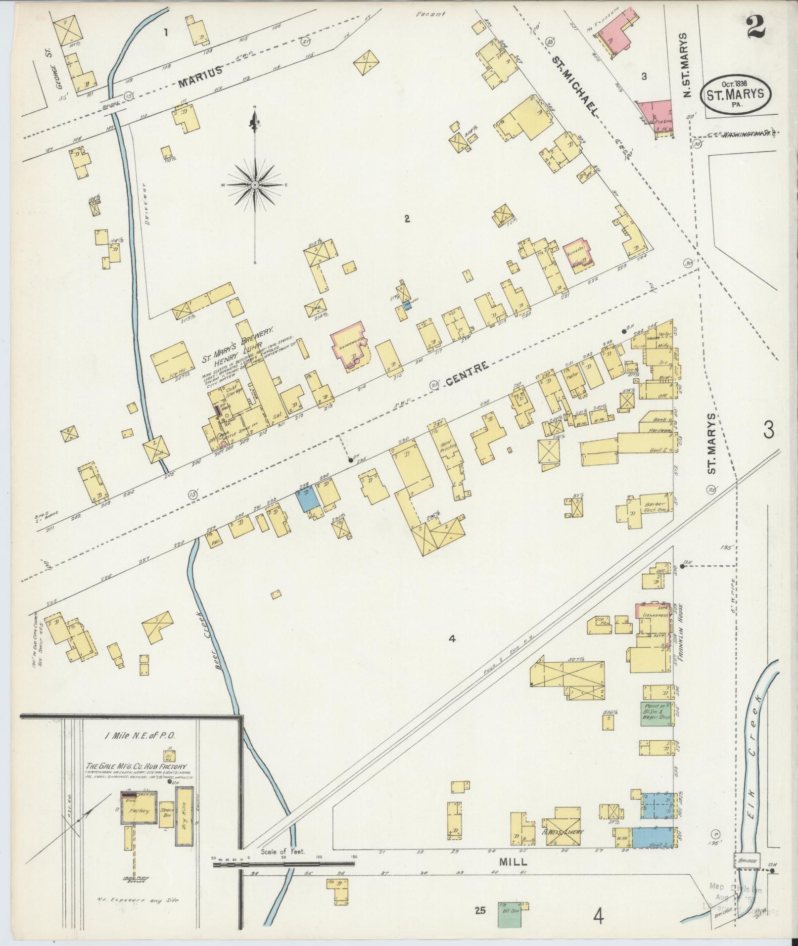Sanborn Fire Insurance Map from Saint Marys, Elk County, Pennsylvania (1898), Sheet #0002 - Complete Map Set gallery image, historic Sanborn map, vintage wall art, Pennsylvania Pennsylvania