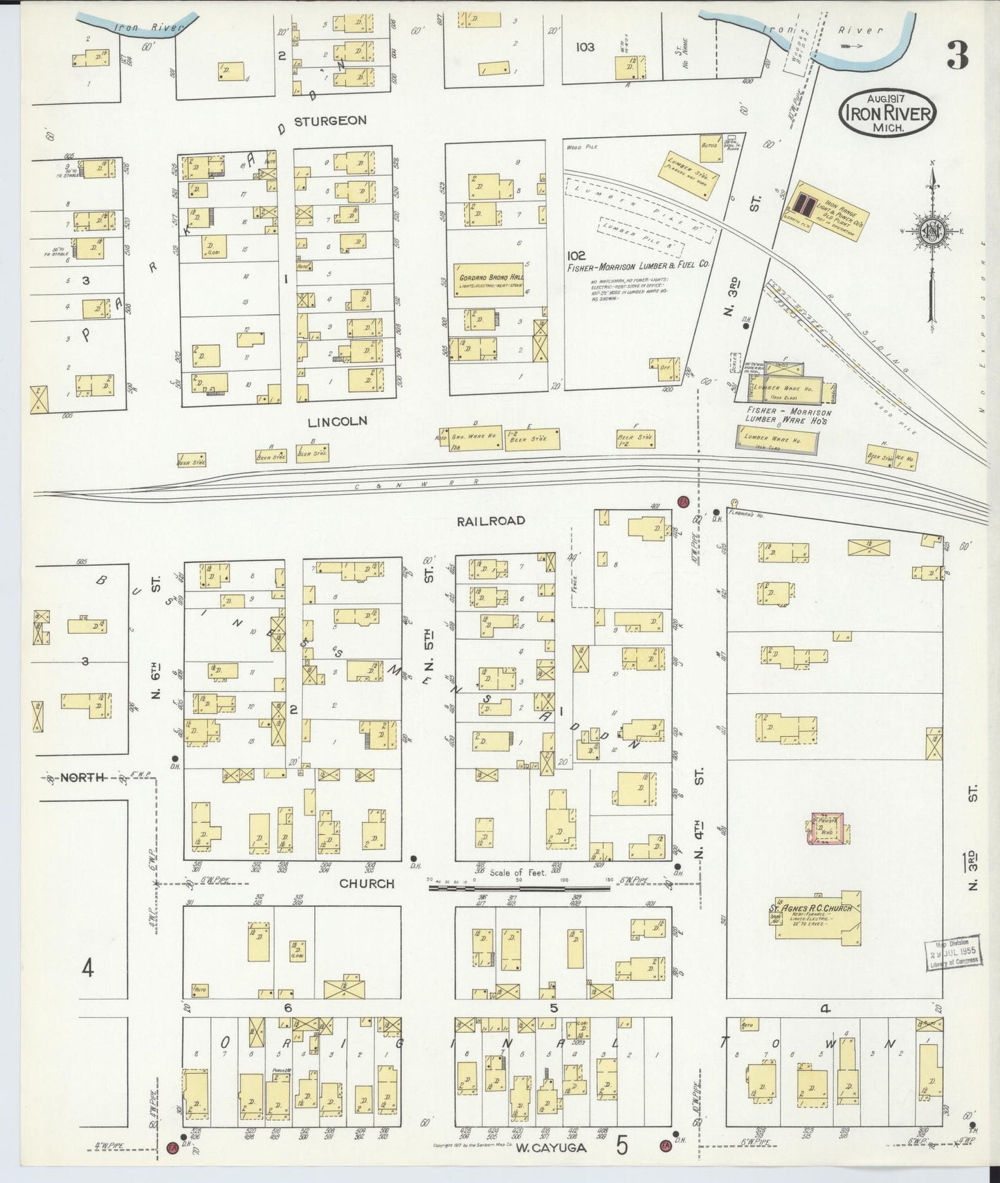 Sanborn Fire Insurance Map from Iron River, Iron County, Michigan (1917), Sheet #0003 - Complete Map Set gallery image, historic Sanborn map, vintage wall art, Michigan Michigan