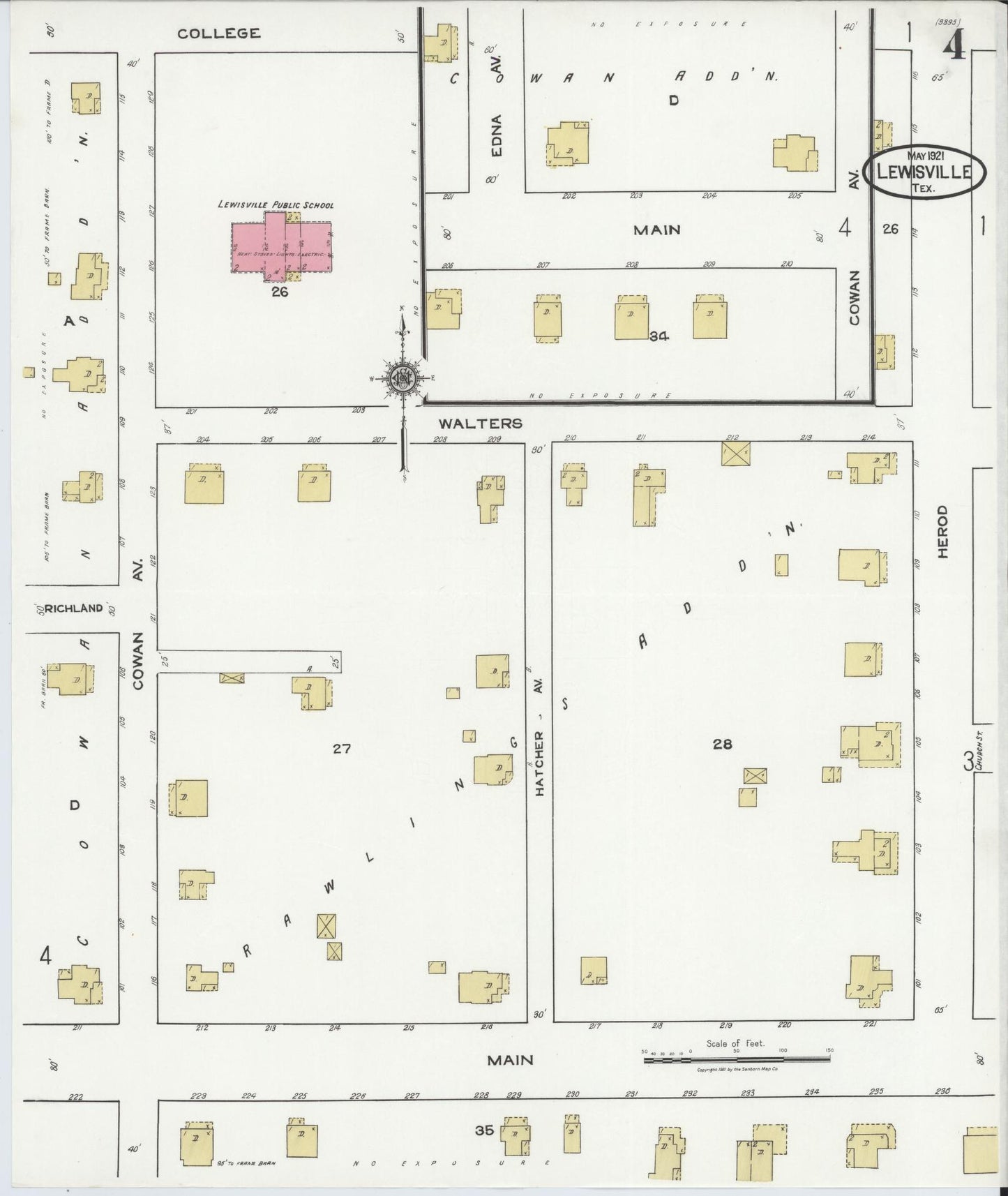 Sanborn Fire Insurance Map from Lewisville, Denton County, Texas (1921), Sheet #0004 - Complete Map Set gallery image, historic Sanborn map, vintage wall art, Texas Texas