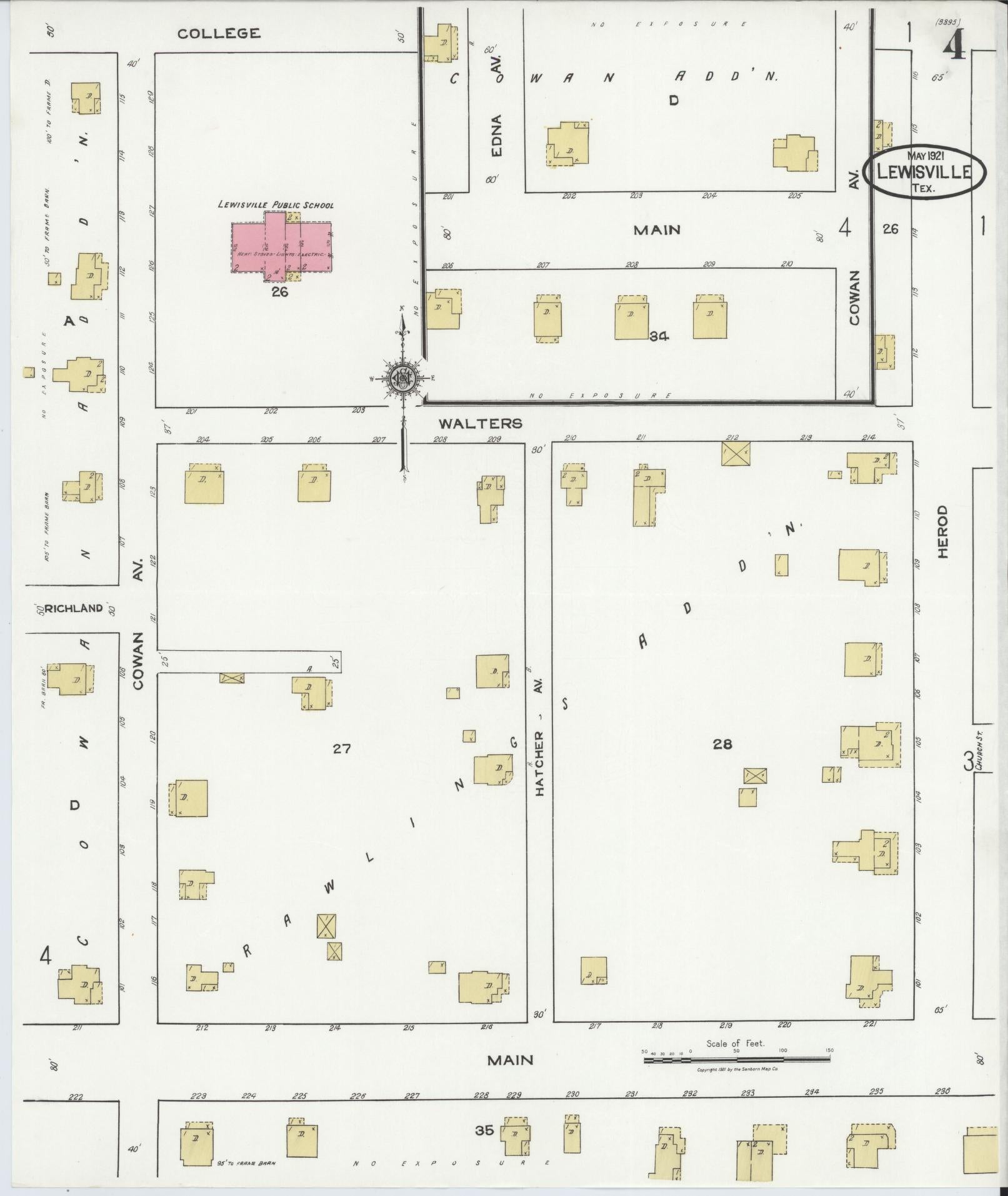 Sanborn Fire Insurance Map from Lewisville, Denton County, Texas (1921), Sheet #0004 - Complete Map Set gallery image, historic Sanborn map, vintage wall art, Texas Texas