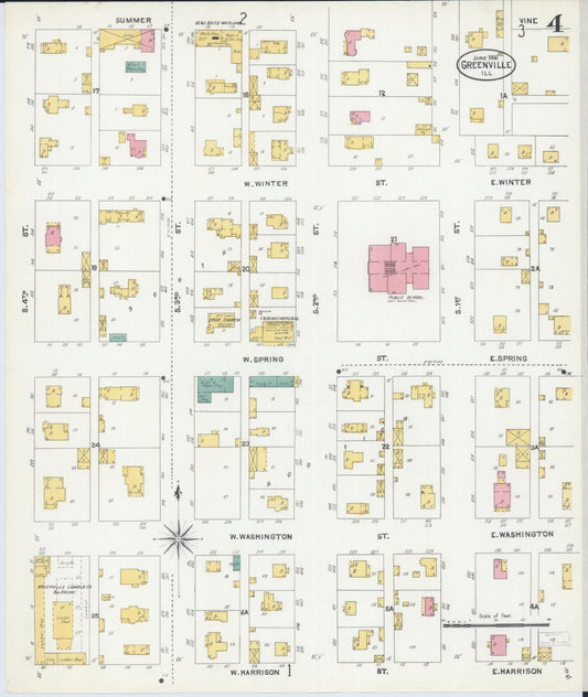 Sanborn Fire Insurance Map from Greenville, Bond County, Illinois (1906), Sheet #0004 - Historic Sanborn Fire Insurance Map Print, vintage old map wall art, antique decor, genealogy gift, Illinois Illinois map