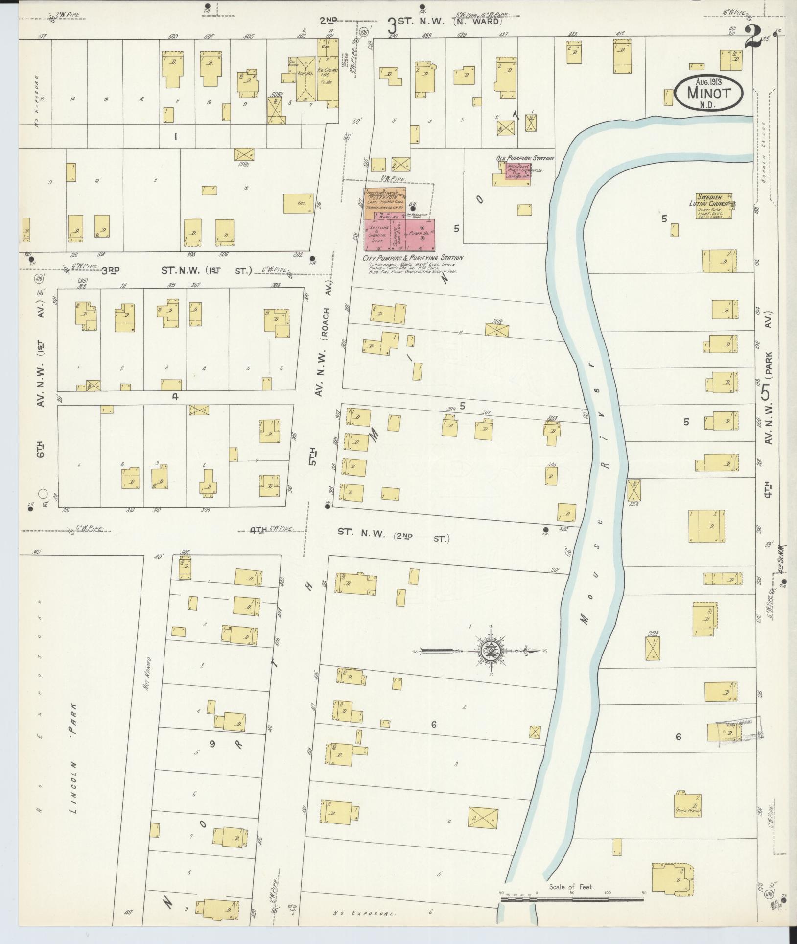 Sanborn Fire Insurance Map from Minot, Ward County, North Dakota (1913), Sheet #0002 - Complete Map Set gallery image, historic Sanborn map, vintage wall art, North Dakota North Dakota