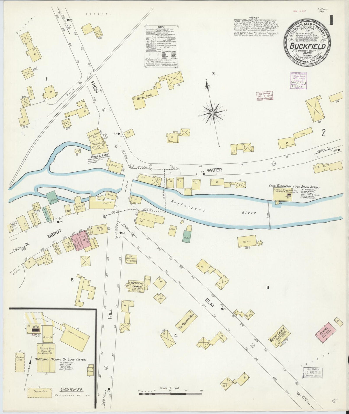 Sanborn Fire Insurance Map from Buckfield, Oxford County, Maine (1907), Sheet #0001 - Complete Map Set gallery image, historic Sanborn map, vintage wall art, Maine Maine