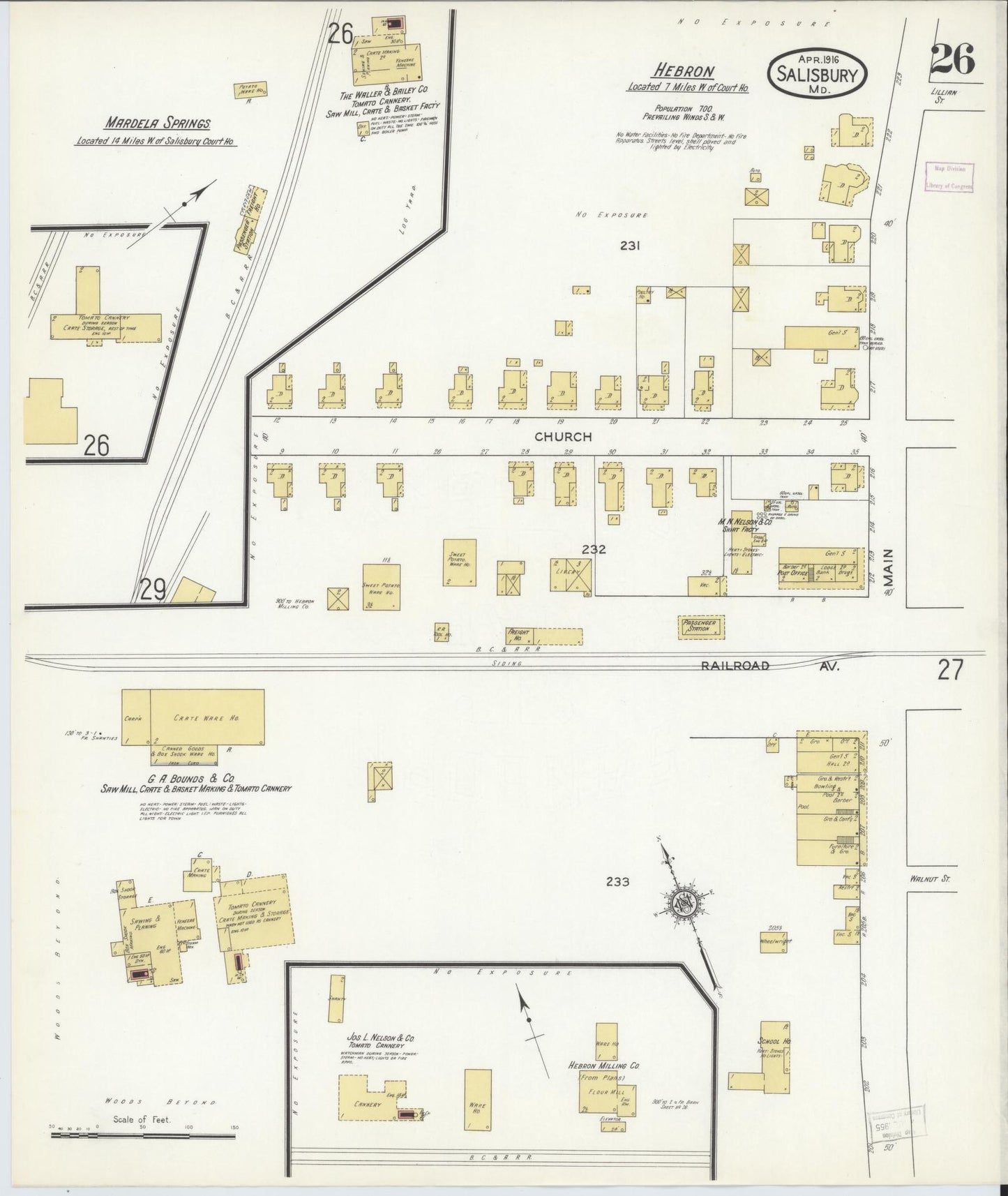 Sanborn Fire Insurance Map from Salisbury, Wicomico County, Maryland (1916), Sheet #0026 - Historic Sanborn Fire Insurance Map Print, vintage old map wall art
