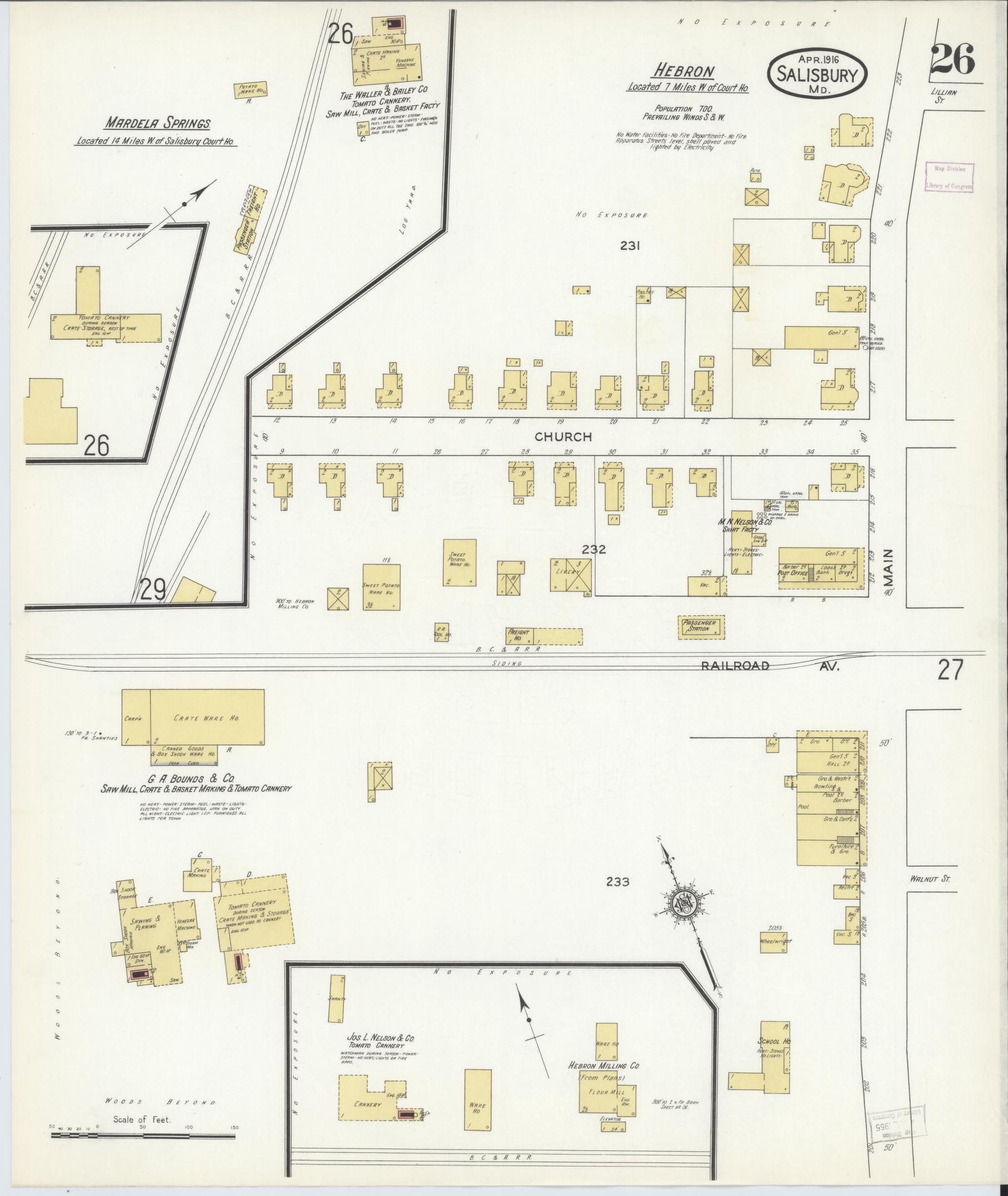Sanborn Fire Insurance Map from Salisbury, Wicomico County, Maryland (1916), Sheet #0026 - Historic Sanborn Fire Insurance Map Print, vintage old map wall art