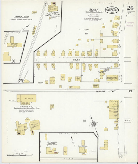 Sanborn Fire Insurance Map from Salisbury, Wicomico County, Maryland (1916), Sheet #0026 - Historic Sanborn Fire Insurance Map Print, vintage old map wall art