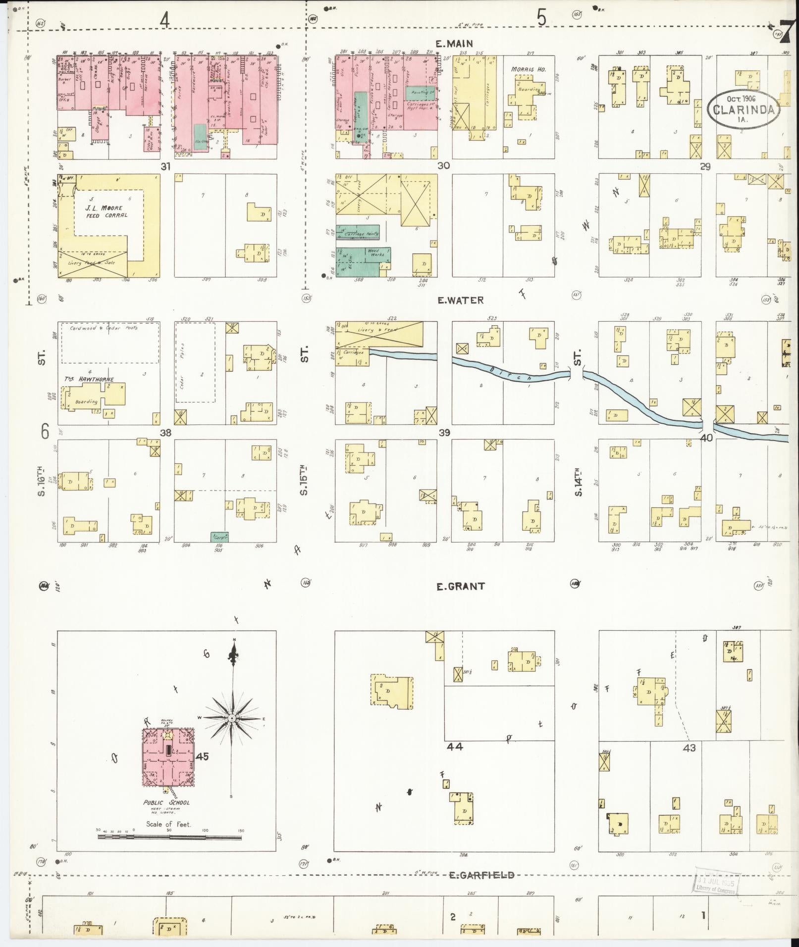 Sanborn Fire Insurance Map from Clarinda, Page County, Iowa (1906), Sheet #0007 - Historic Sanborn Fire Insurance Map Print, vintage old map wall art