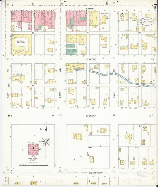 Sanborn Fire Insurance Map from Clarinda, Page County, Iowa (1906), Sheet #0007 - Historic Sanborn Fire Insurance Map Print, vintage old map wall art