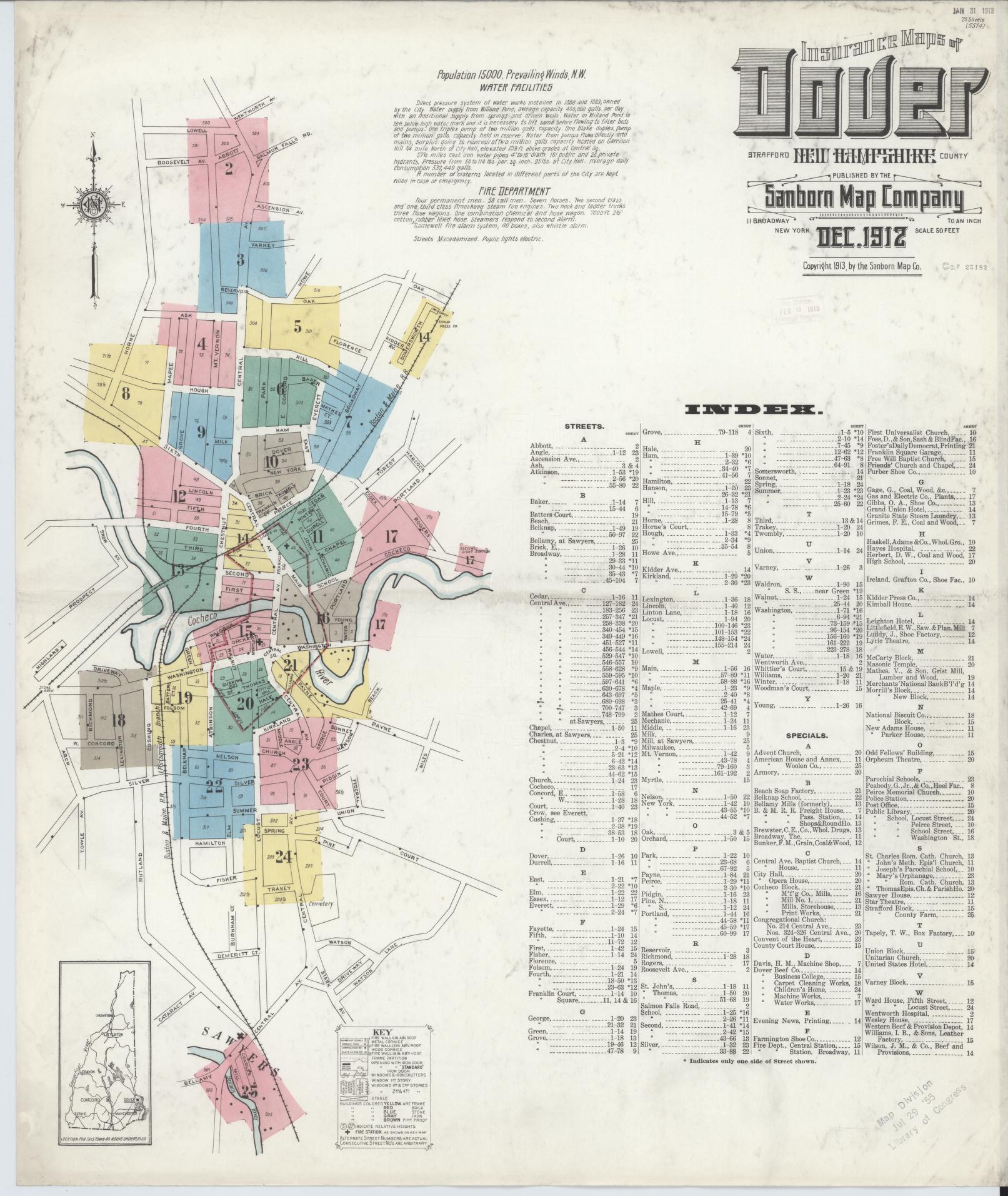 Sanborn Fire Insurance Map from Dover, Strafford County, New Hampshire. (1912) – Historic Sanborn Fire Insurance Map Print