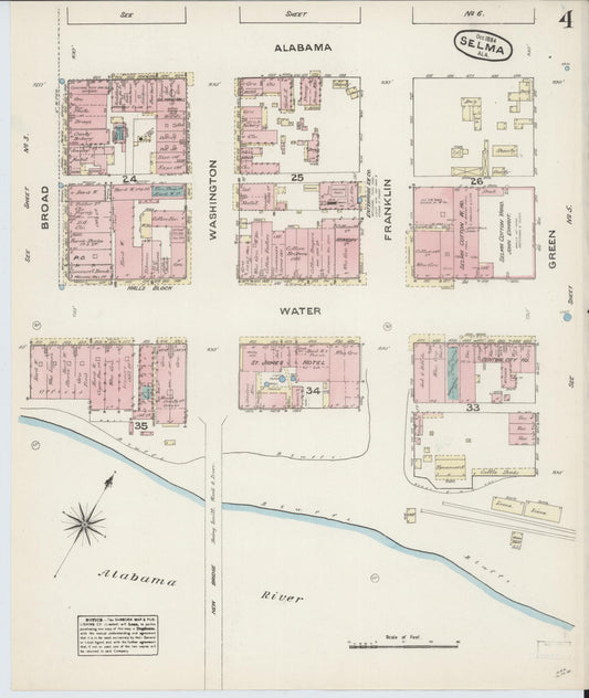 Sanborn Fire Insurance Map from Selma, Dallas County, Alabama (1884), Sheet #0004 - Historic Sanborn Fire Insurance Map Print, vintage old map wall art, antique decor, genealogy gift, Alabama Alabama map