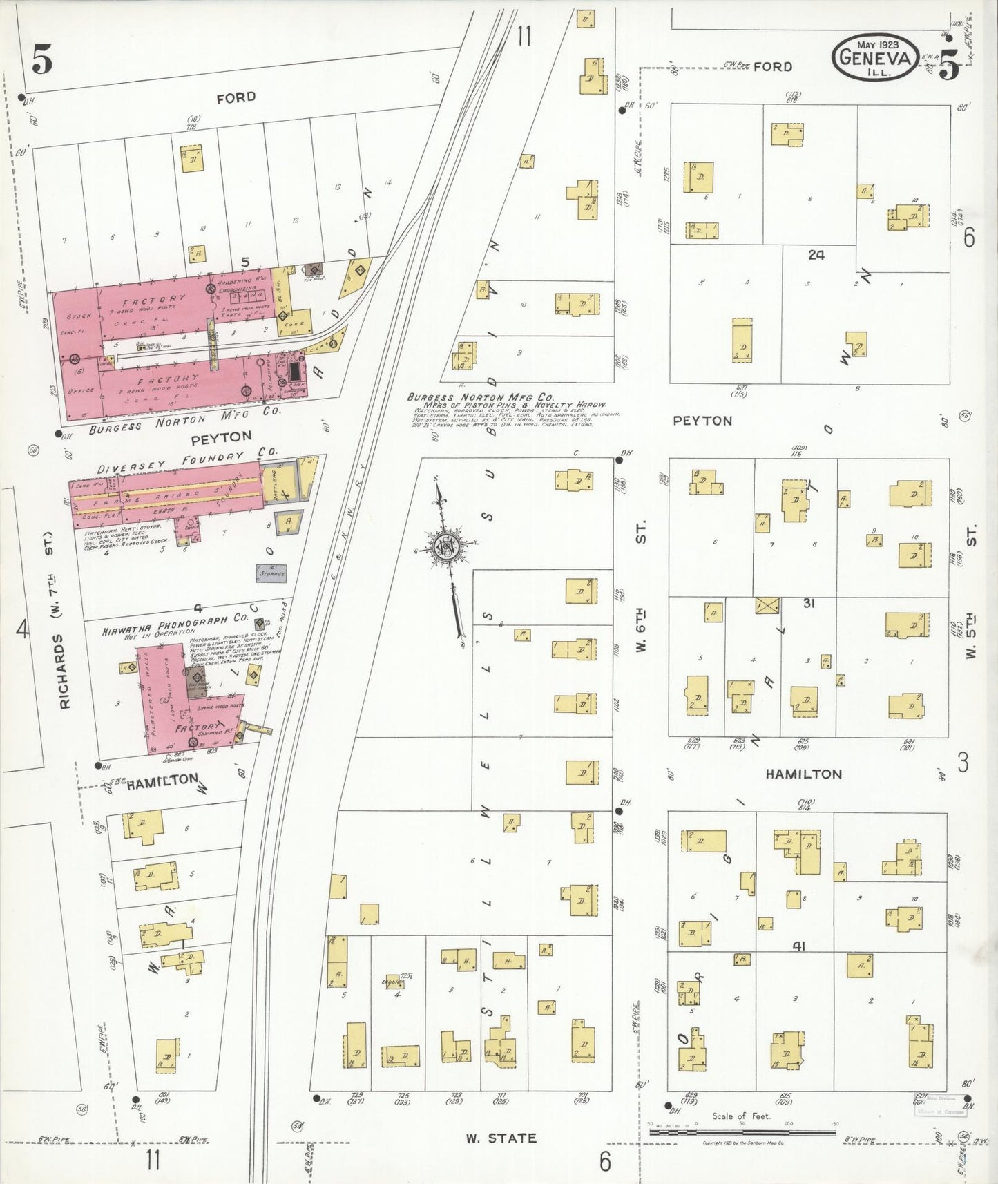 Sanborn Fire Insurance Map from Geneva, Kane County, Illinois (1923), Sheet #0005 - Complete Map Set gallery image, historic Sanborn map, vintage wall art, Illinois Illinois