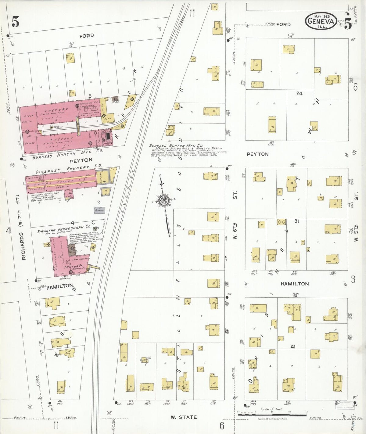 Sanborn Fire Insurance Map from Geneva, Kane County, Illinois (1923), Sheet #0005 - Complete Map Set gallery image, historic Sanborn map, vintage wall art, Illinois Illinois