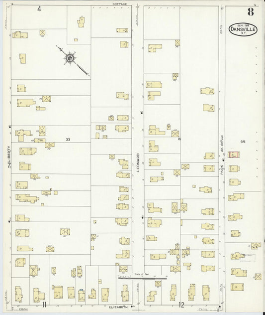 Sanborn Fire Insurance Map from Dansville, Livingston County, New York (1914), Sheet #0008 - Historic Sanborn Fire Insurance Map Print, vintage old map wall art, antique decor, genealogy gift, New York New York map