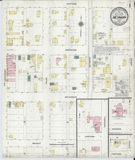 Sanborn Fire Insurance Map from Metamora, Woodford County, Illinois (1910), Sheet #0001 - Historic Sanborn Fire Insurance Map Print, vintage old map wall art, antique decor, genealogy gift, Illinois Illinois map