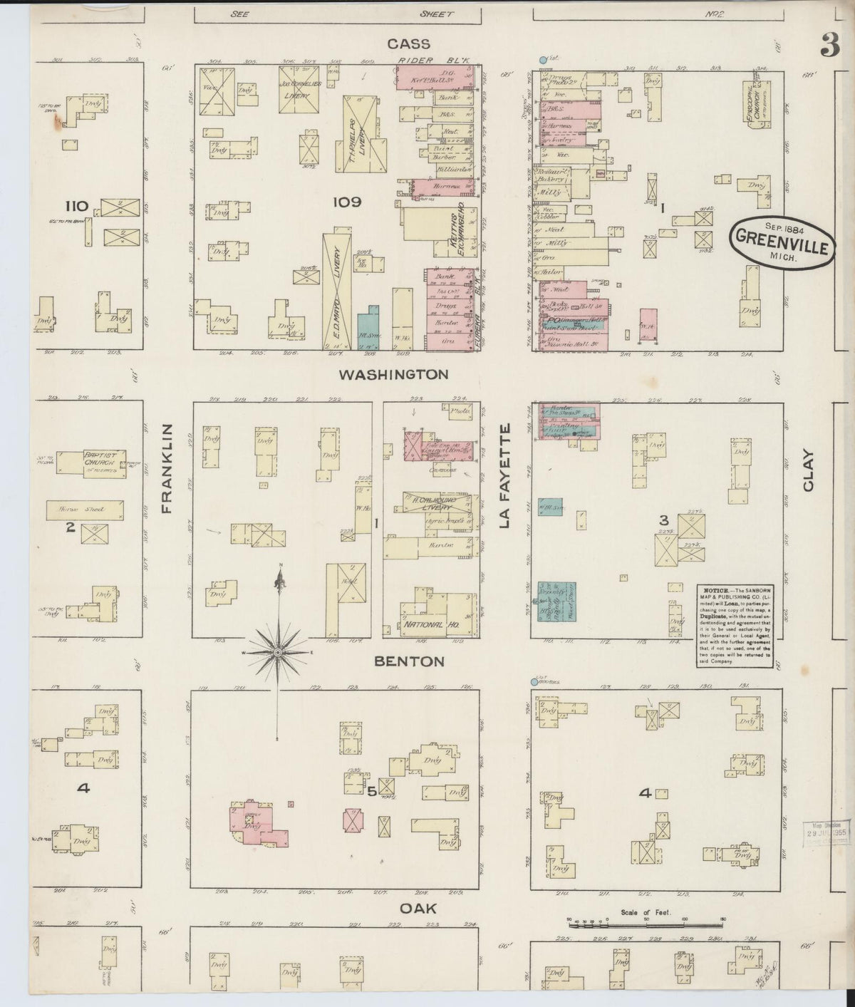 Sanborn Fire Insurance Map from Greenville, Montcalm County, Michigan (1884), Sheet #0003 - Historic Sanborn Fire Insurance Map Print, vintage old map wall art, antique decor, genealogy gift, Michigan Michigan map
