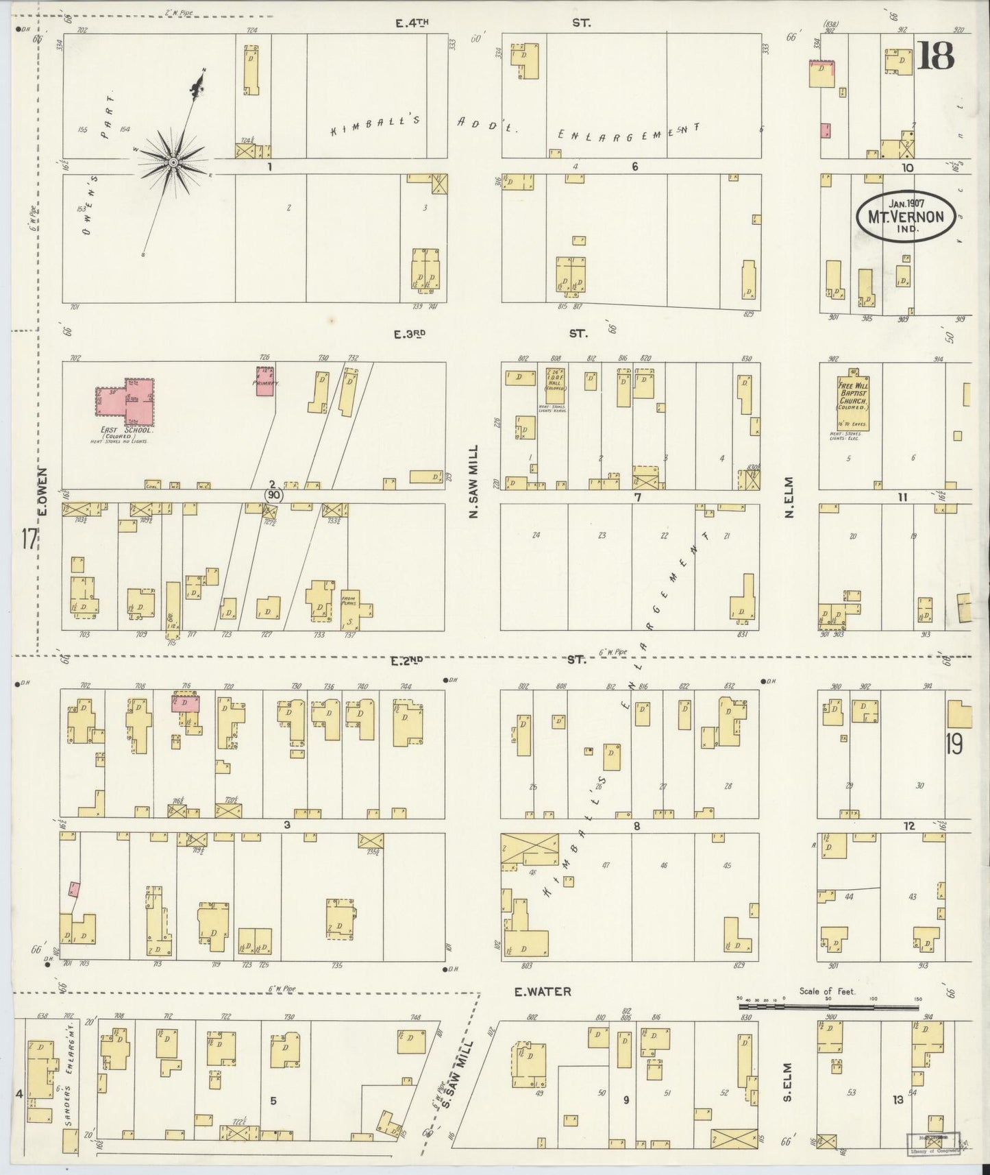 Sanborn Fire Insurance Map from Mount Vernon, Posey County, Indiana (1907), Sheet #0018 - Complete Map Set gallery image, historic Sanborn map, vintage wall art, Indiana Indiana