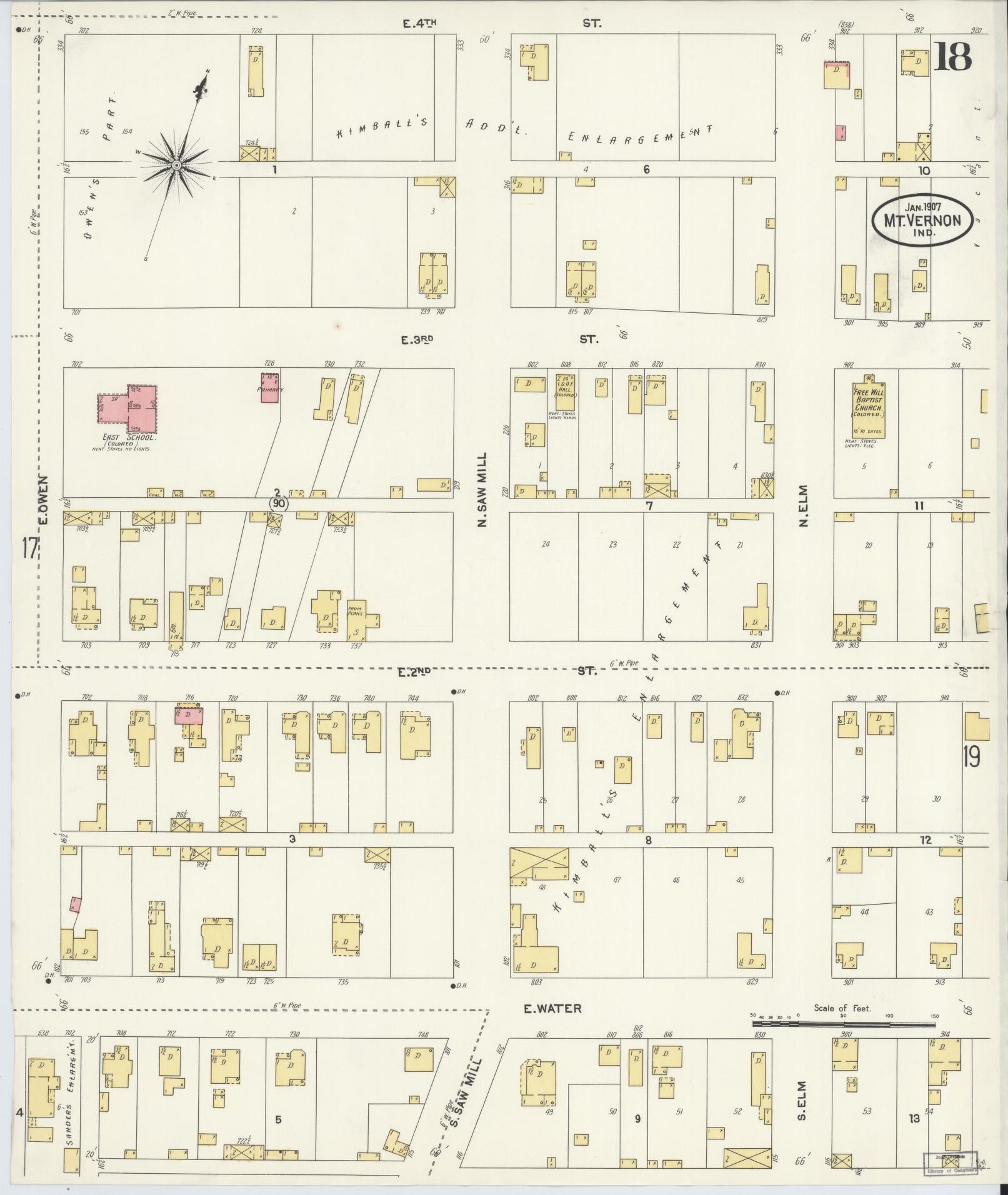 Sanborn Fire Insurance Map from Mount Vernon, Posey County, Indiana (1907), Sheet #0018 - Complete Map Set gallery image, historic Sanborn map, vintage wall art, Indiana Indiana