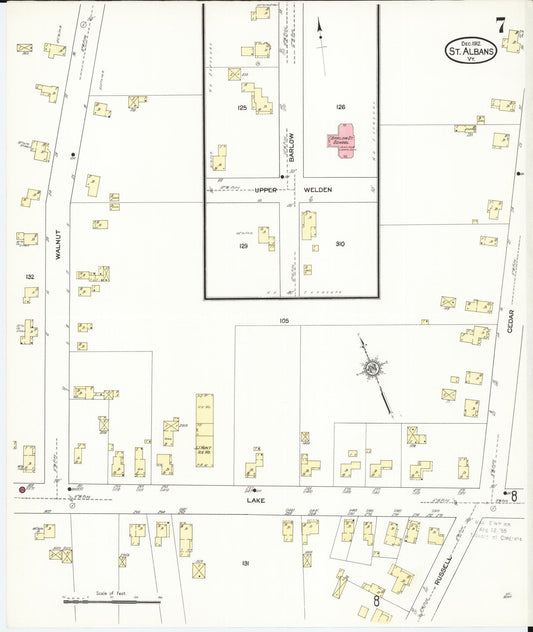 Sanborn Fire Insurance Map from Saint Albans, Franklin County, Vermont (1912), Sheet #0007 - Historic Sanborn Fire Insurance Map Print, vintage old map wall art, antique decor, genealogy gift, Vermont Vermont map
