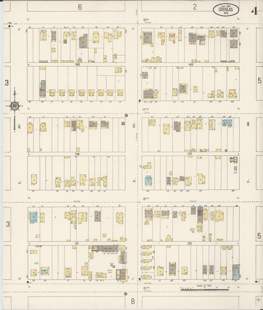 Sanborn Fire Insurance Map from Douglas, Cochise County, Arizona (1914), Sheet #0004 - Historic Sanborn Fire Insurance Map Print, vintage old map wall art, antique decor, genealogy gift, Arizona Arizona map