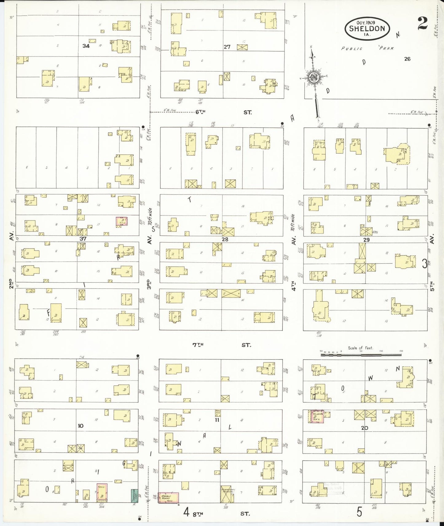 Sanborn Fire Insurance Map from Sheldon, O'Brien County, Iowa (1909), Sheet #0002 - Historic Sanborn Fire Insurance Map Print, vintage old map wall art