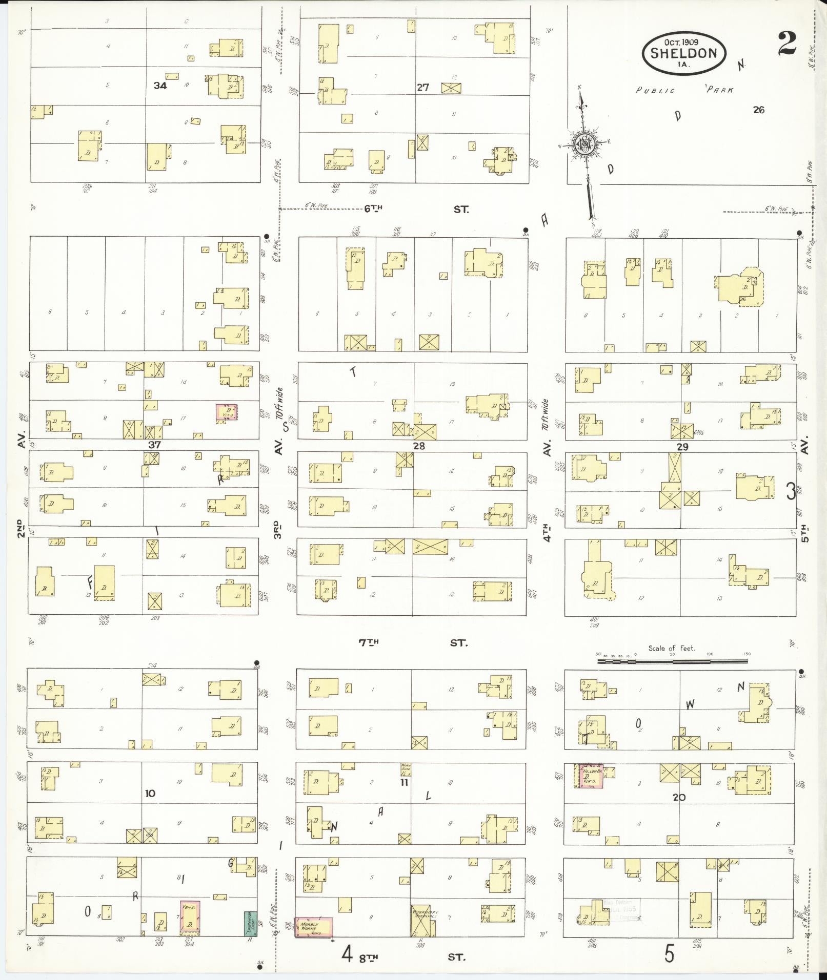 Sanborn Fire Insurance Map from Sheldon, O'Brien County, Iowa (1909), Sheet #0002 - Historic Sanborn Fire Insurance Map Print, vintage old map wall art