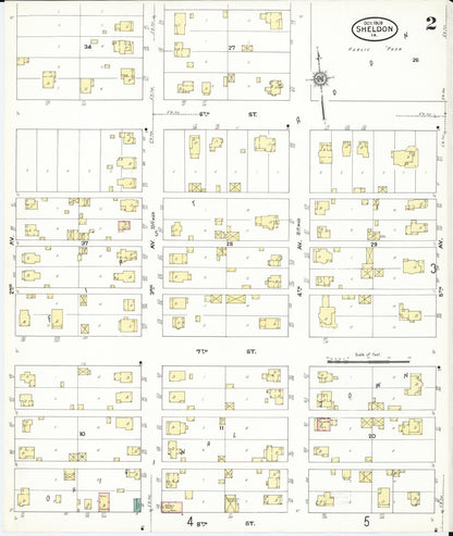 Sanborn Fire Insurance Map from Sheldon, O'Brien County, Iowa (1909), Sheet #0002 - Historic Sanborn Fire Insurance Map Print, vintage old map wall art