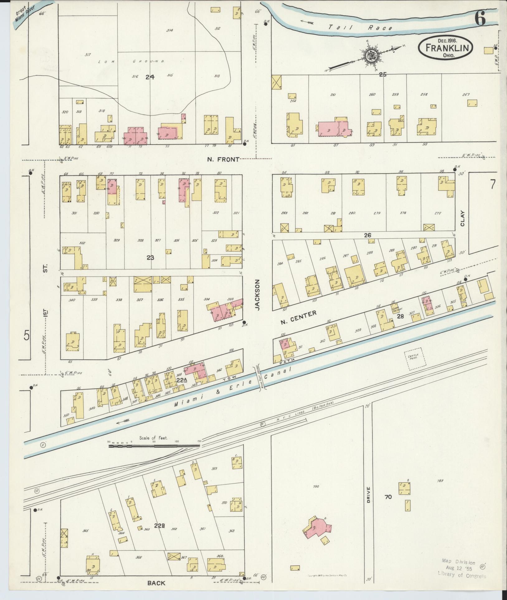 Sanborn Fire Insurance Map from Franklin, Warren County, Ohio (1916), Sheet #0006 - Historic Sanborn Fire Insurance Map Print, vintage old map wall art, antique decor, genealogy gift, Ohio Ohio map