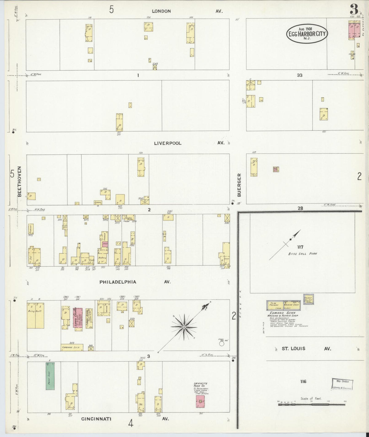 Sanborn Fire Insurance Map from Egg Harbor City, Atlantic County, New Jersey (1908), Sheet #0003 - Complete Map Set gallery image, historic Sanborn map, vintage wall art, New Jersey New Jersey