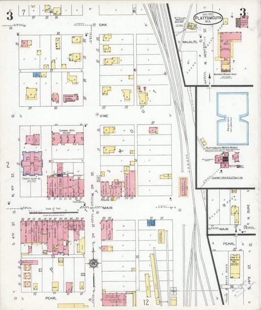 Sanborn Fire Insurance Map from Plattsmouth, Cass County, Nebraska (1923), Sheet #0003 - Historic Sanborn Fire Insurance Map Print, vintage old map wall art, antique decor, genealogy gift, Nebraska Nebraska map