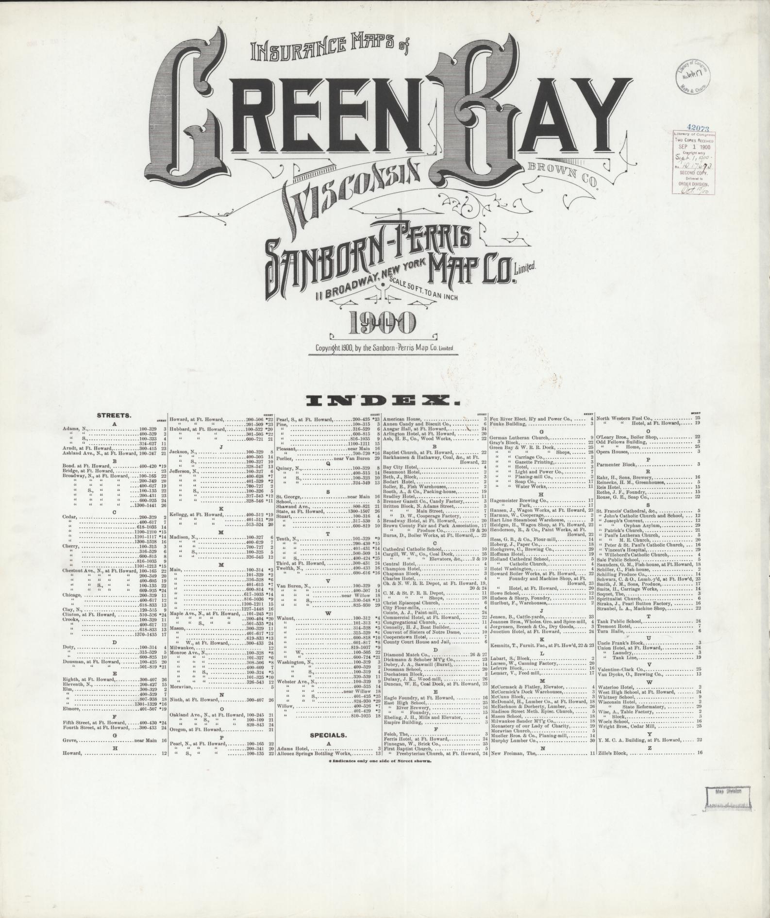 Green Bay, Brown County, Wisconsin (1900) – Sanborn Fire Insurance Map – Map View
