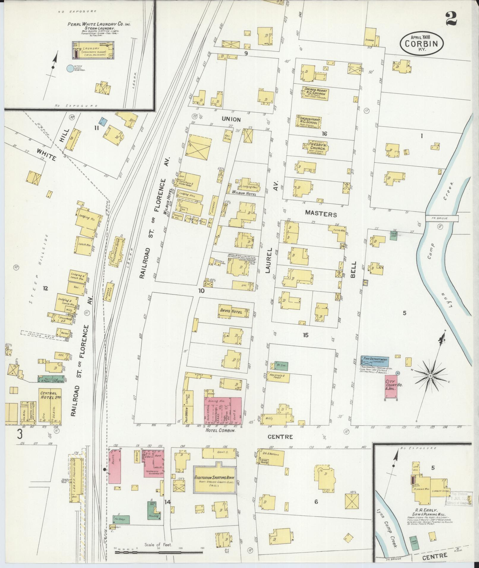 Sanborn Fire Insurance Map from Corbin, Knox and Whitley Counties, Kentucky (1908), Sheet #0002 - Complete Map Set gallery image, historic Sanborn map, vintage wall art, Kentucky Kentucky