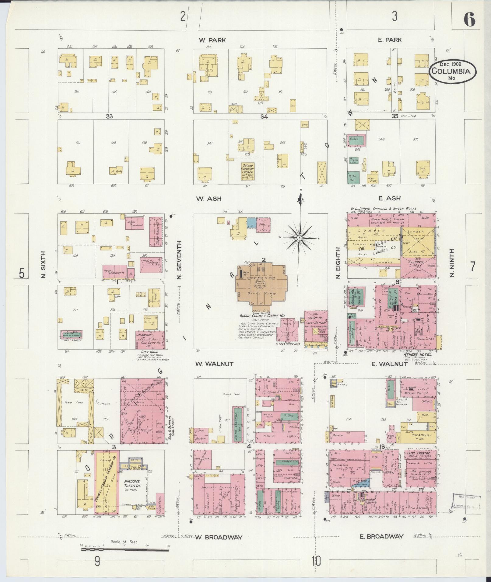 Sanborn Fire Insurance Map from Columbia, Boone County, Missouri (1908), Sheet #0006 - Historic Sanborn Fire Insurance Map Print, vintage old map wall art, antique decor, genealogy gift, Missouri Missouri map