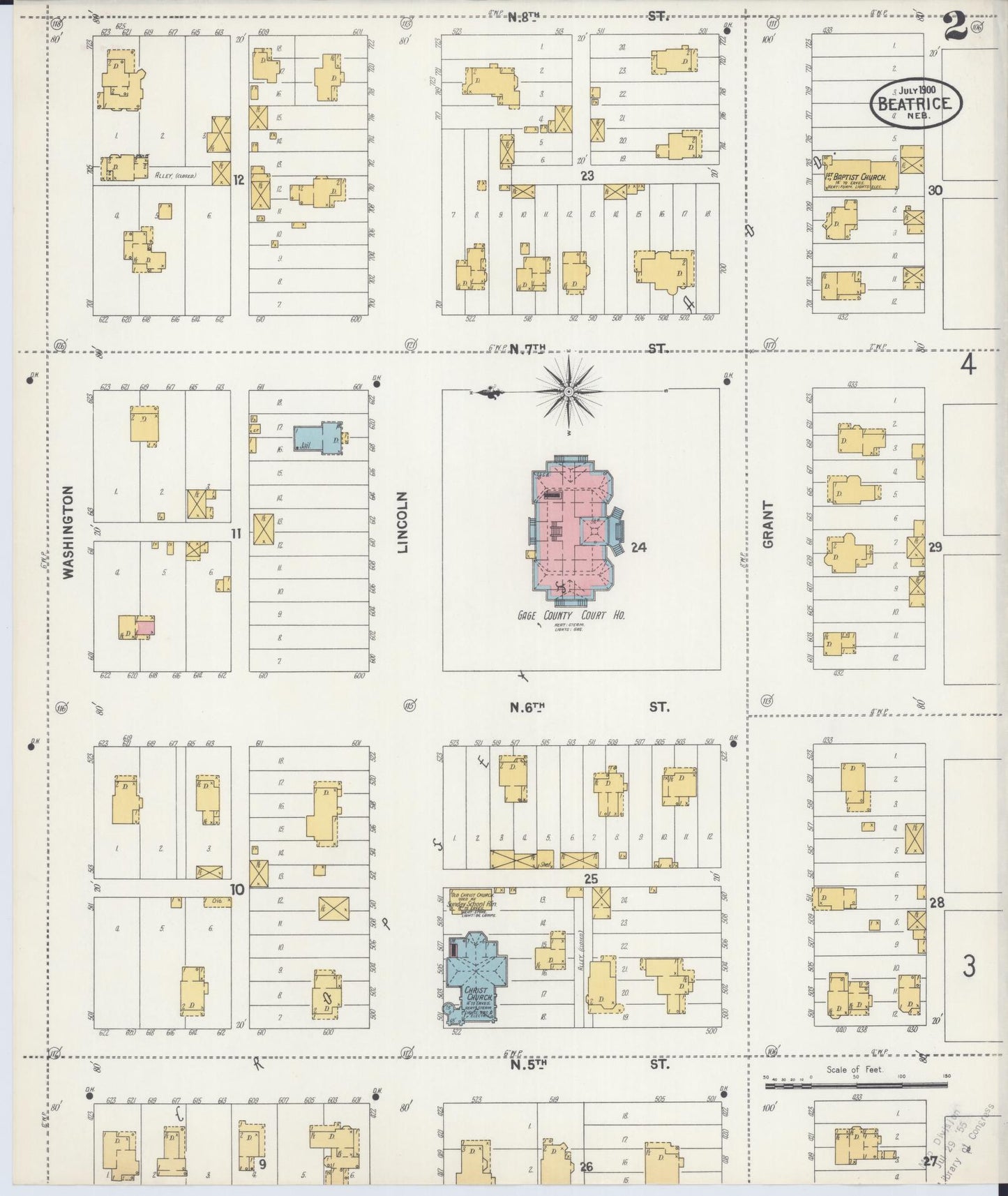 Sanborn Fire Insurance Map from Beatrice, Gage County, Nebraska (1900), Sheet #0002 - Complete Map Set gallery image, historic Sanborn map, vintage wall art, Nebraska Nebraska