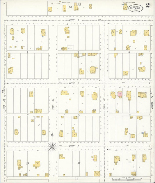 Sanborn Fire Insurance Map from Ontario, San Bernardino County, California (1907), Sheet #0002 - Historic Sanborn Fire Insurance Map Print, vintage old map wall art, antique decor, genealogy gift, California California map