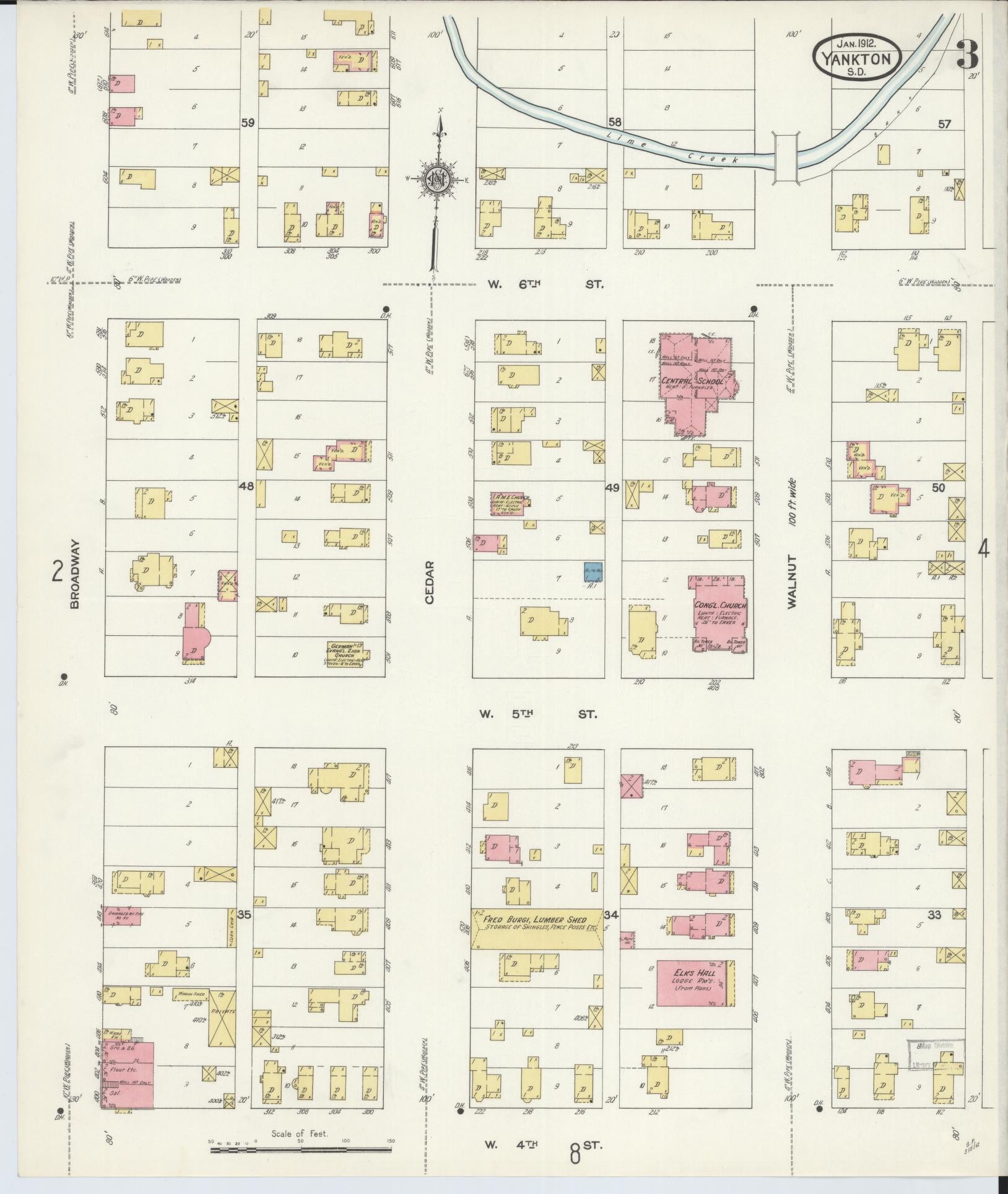 Sanborn Fire Insurance Map from Yankton, Yankton County, South Dakota (1912), Sheet #0003 - Complete Map Set gallery image, historic Sanborn map, vintage wall art, South Dakota South Dakota