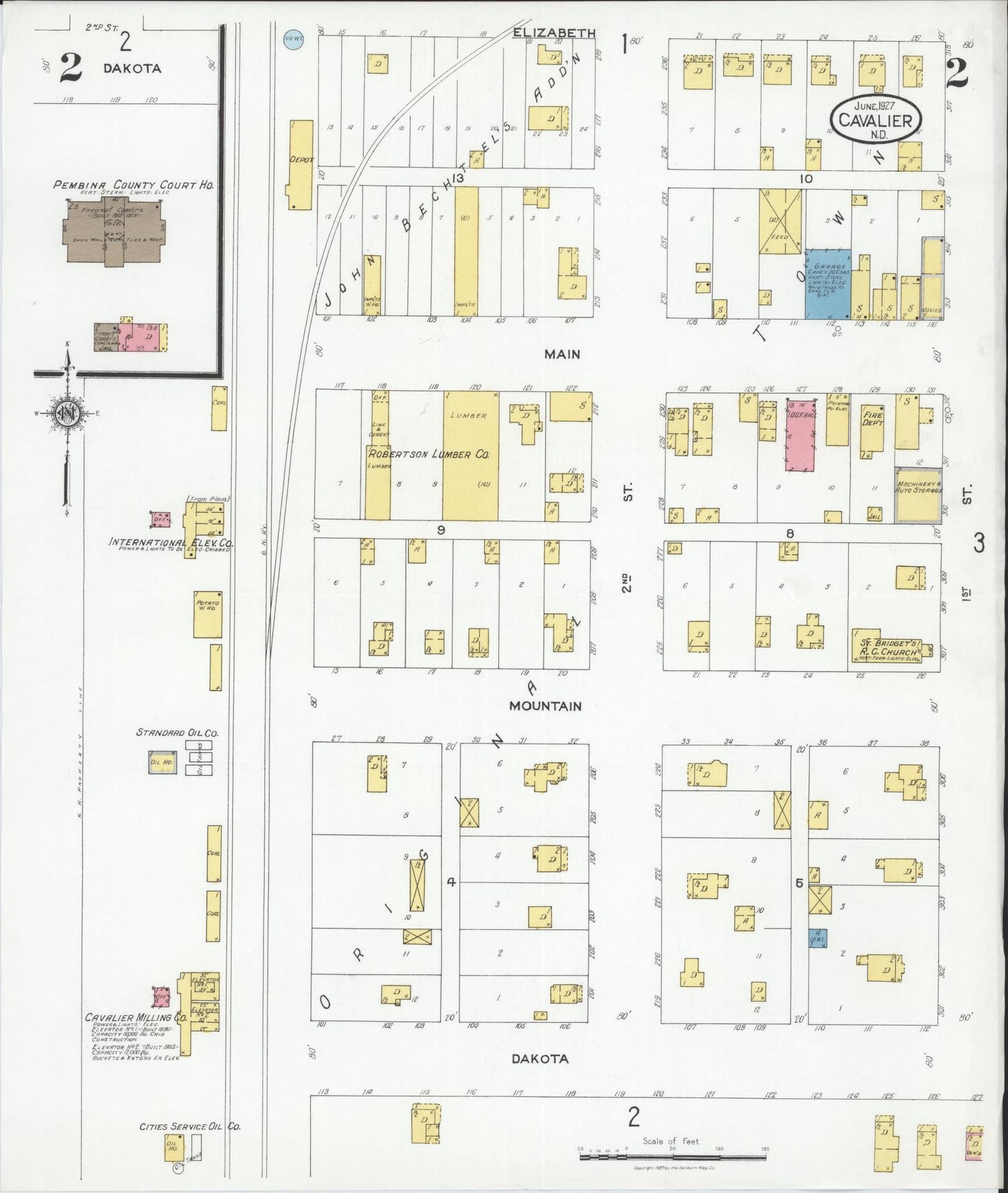 Sanborn Fire Insurance Map from Cavalier, Pembina County, North Dakota (1927), Sheet #0002 - Complete Map Set gallery image, historic Sanborn map, vintage wall art, North Dakota North Dakota