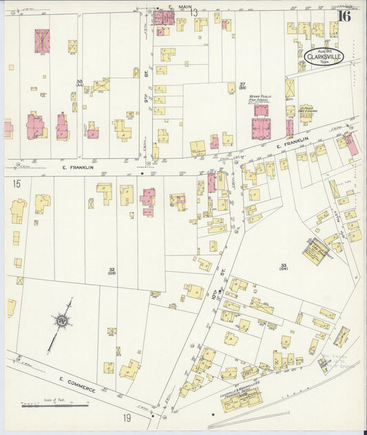 Sanborn Fire Insurance Map from Clarksville, Montgomery County, Tennessee (1913), Sheet #0016 - Historic Sanborn Fire Insurance Map Print, vintage old map wall art, antique decor, genealogy gift, Tennessee Tennessee map