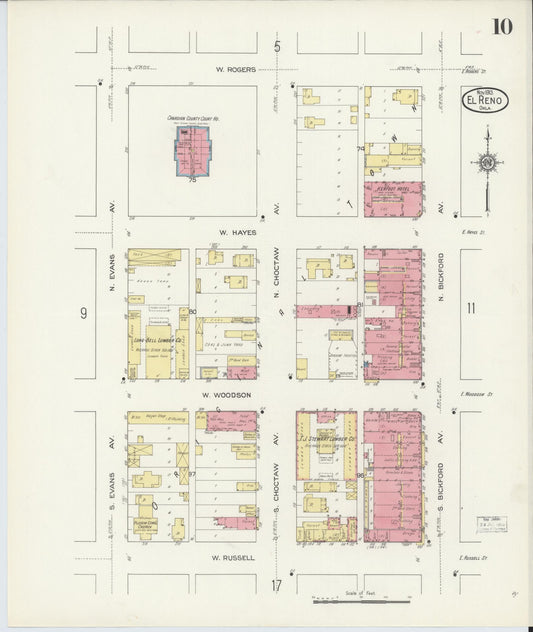 Sanborn Fire Insurance Map from El Reno, Canadian County, Oklahoma (1913), Sheet #0010 - Historic Sanborn Fire Insurance Map Print, vintage old map wall art, antique decor, genealogy gift, Oklahoma Oklahoma map